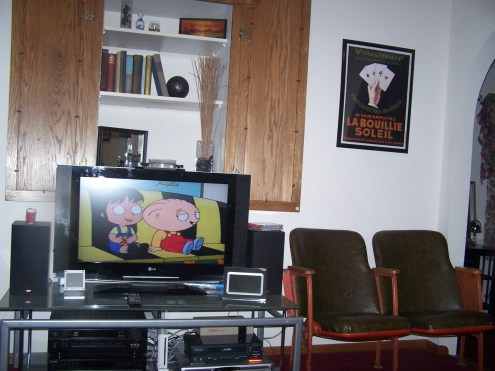 The TV area.  The TV didn't fit into the cubbie that was preexisting, so we just decorated the cubbie and put the TV below.