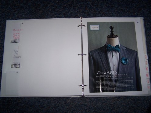 One of the images in the planner.  I simply love this suit, the vintage pinstripes, and the bow tie!  It is even in our colors.  The boutonierre can be made with Martha Stewart's help.  We might be reproducing the whole picture!