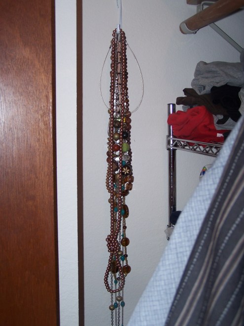 This is the hook of necklaces that I hung along a side wall of the closet.  This is so helpful!